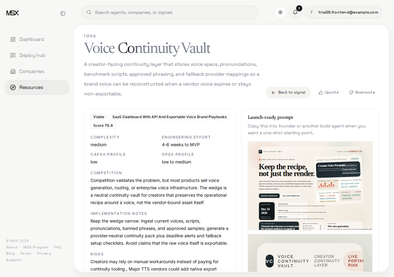 Idea detail with launch CTA